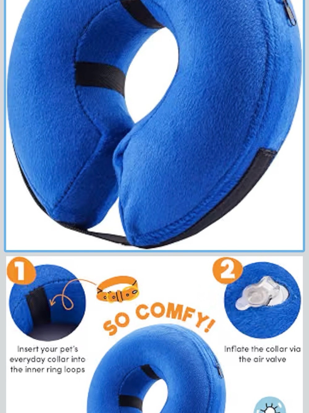 Blue Pet Recovery Collar for Dogs - Comfortable Inflatable Cone